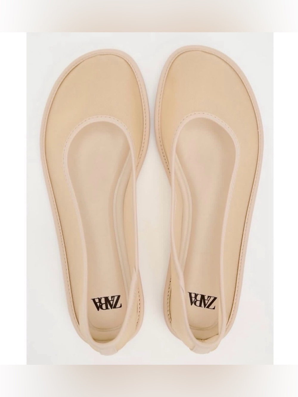 NEW! Zara Light Beige Ballet Flats Clear Mesh Fabric Minimal Slip-On Style sz 39